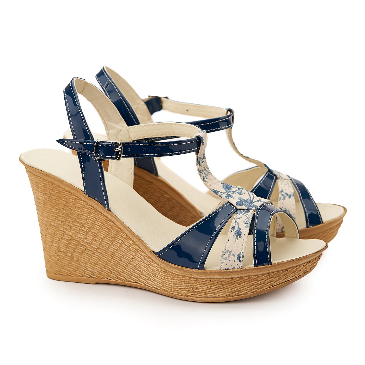 Sandale dama din piele bleumarin cu platforma 2077