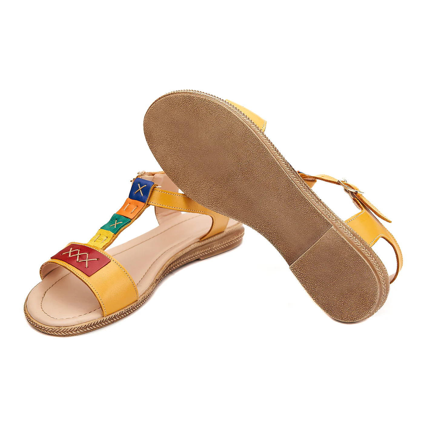 Sandale dama din piele galbena cu toc mic 2168 - Image 3