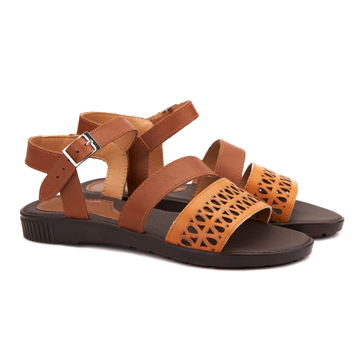 Sandale dama din piele maro fara toc 2121