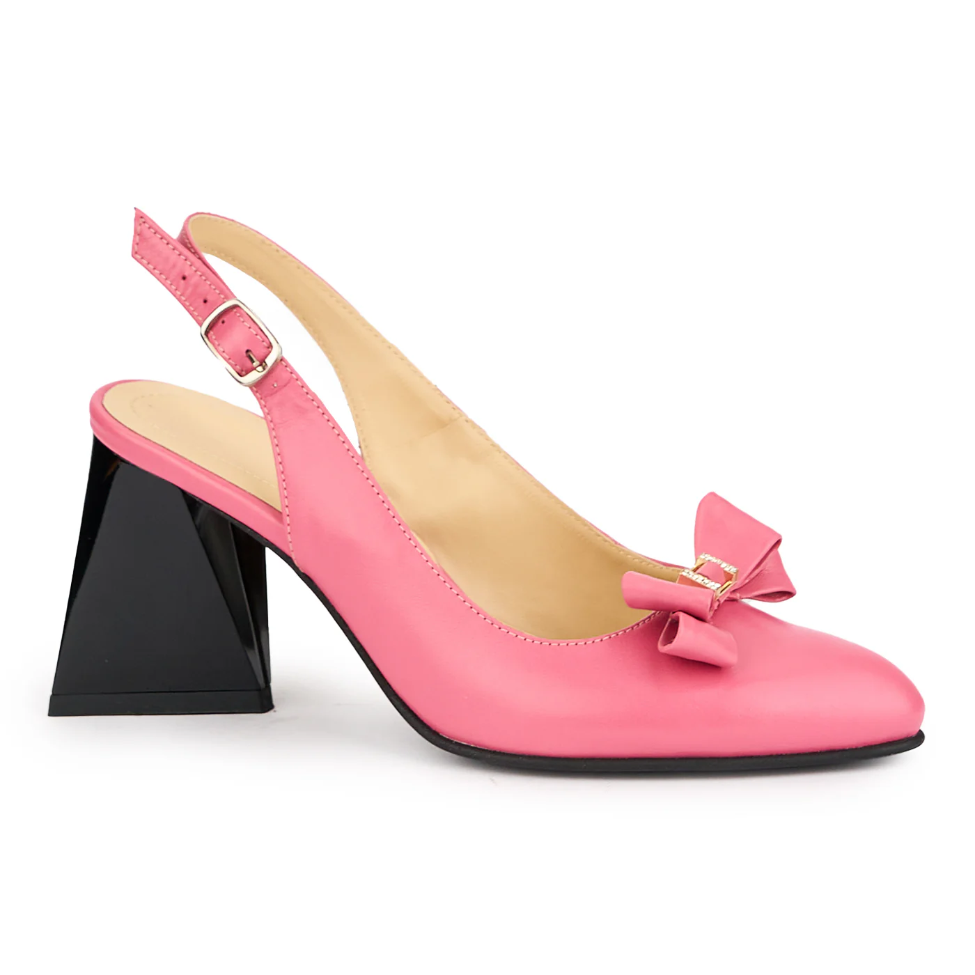 Sandale dama din piele natura roz cu toc gros 7.5 cm 16188