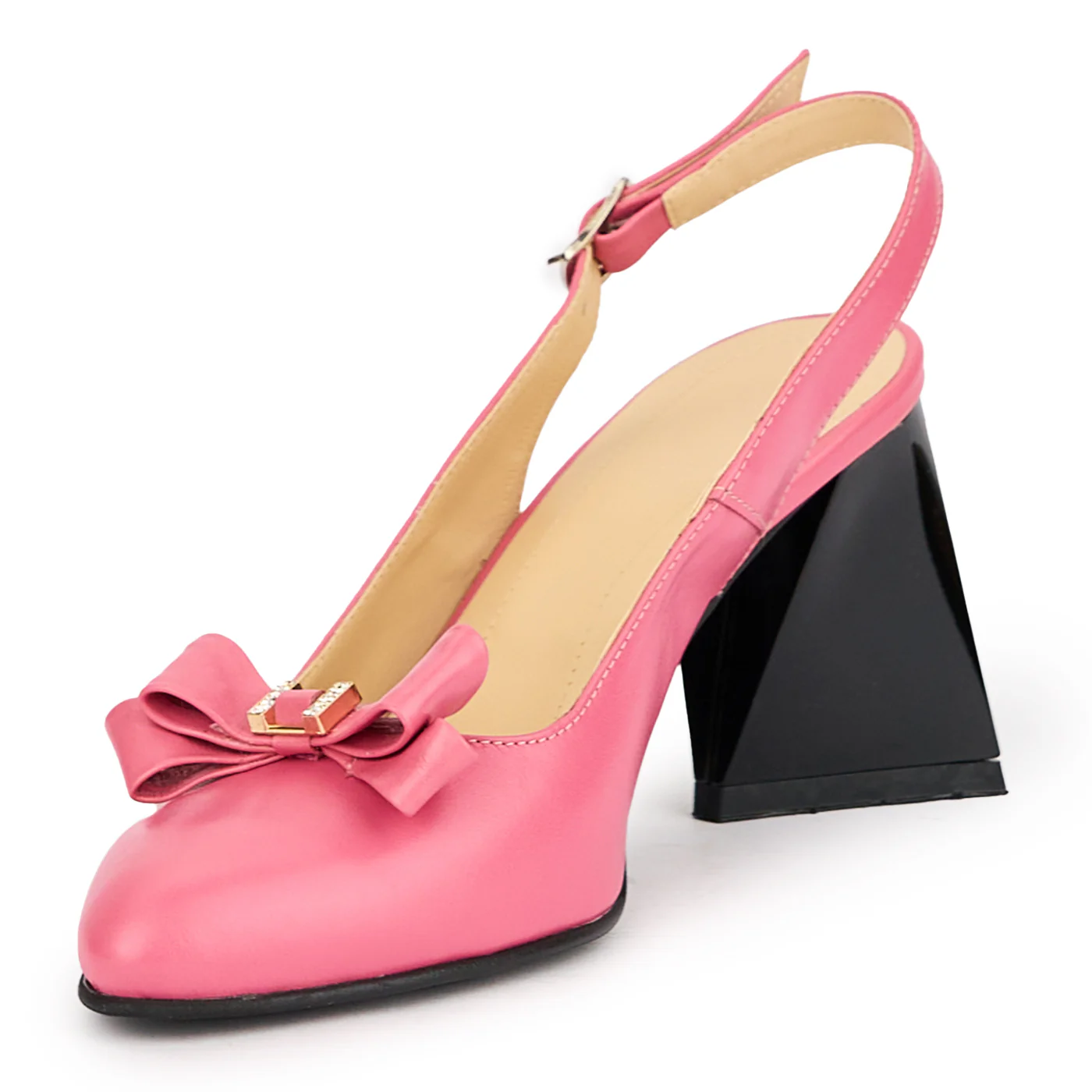 Sandale dama din piele natura roz cu toc gros 7.5 cm 16188 - Image 3