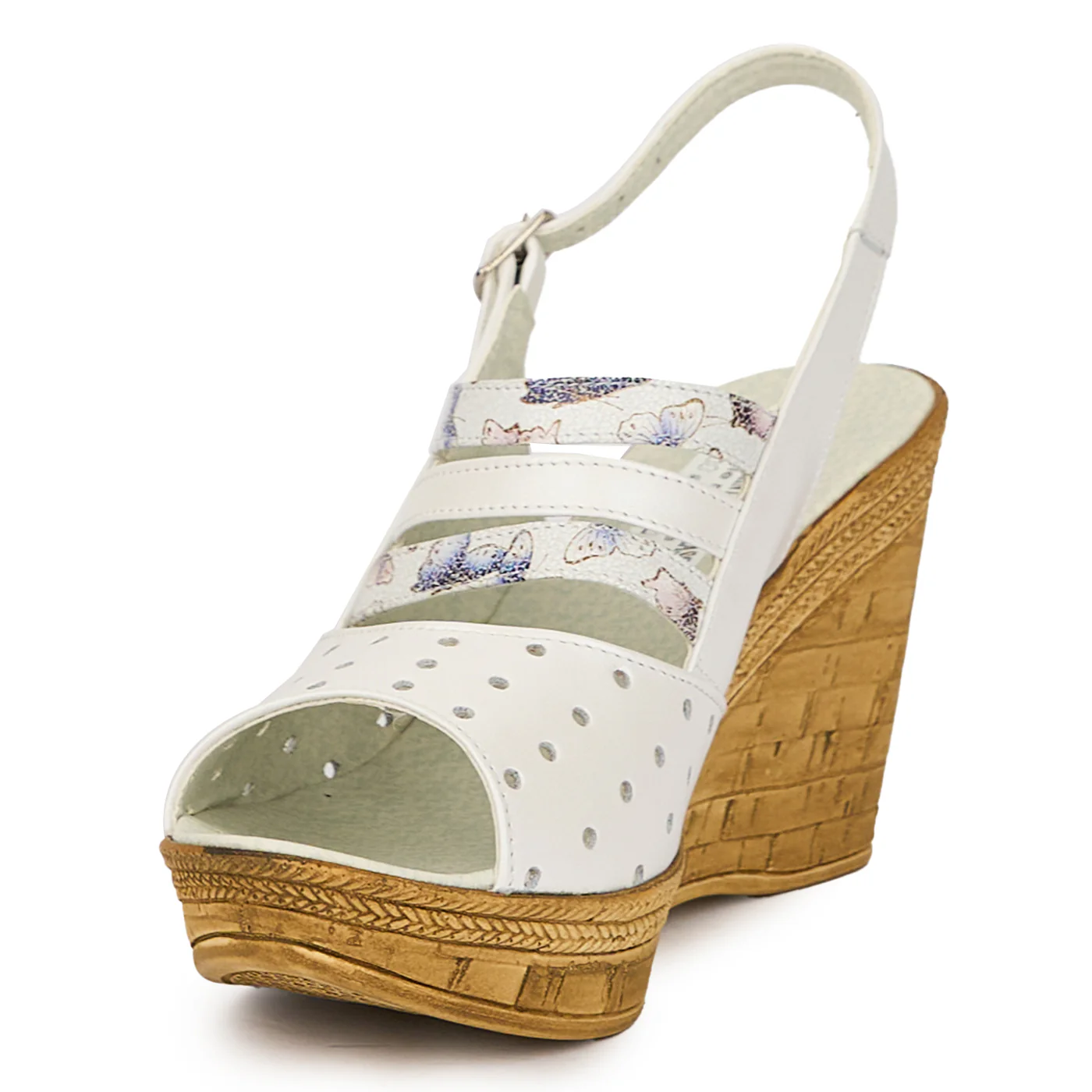 Sandale dama din piele naturala alb-sidef cu platforma 15876 - Image 3