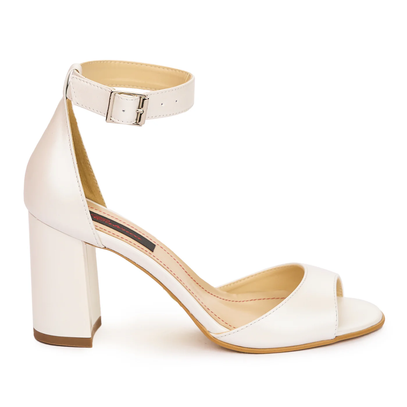 Sandale dama din piele naturala alb sidef cu toc gros 8 cm 13778