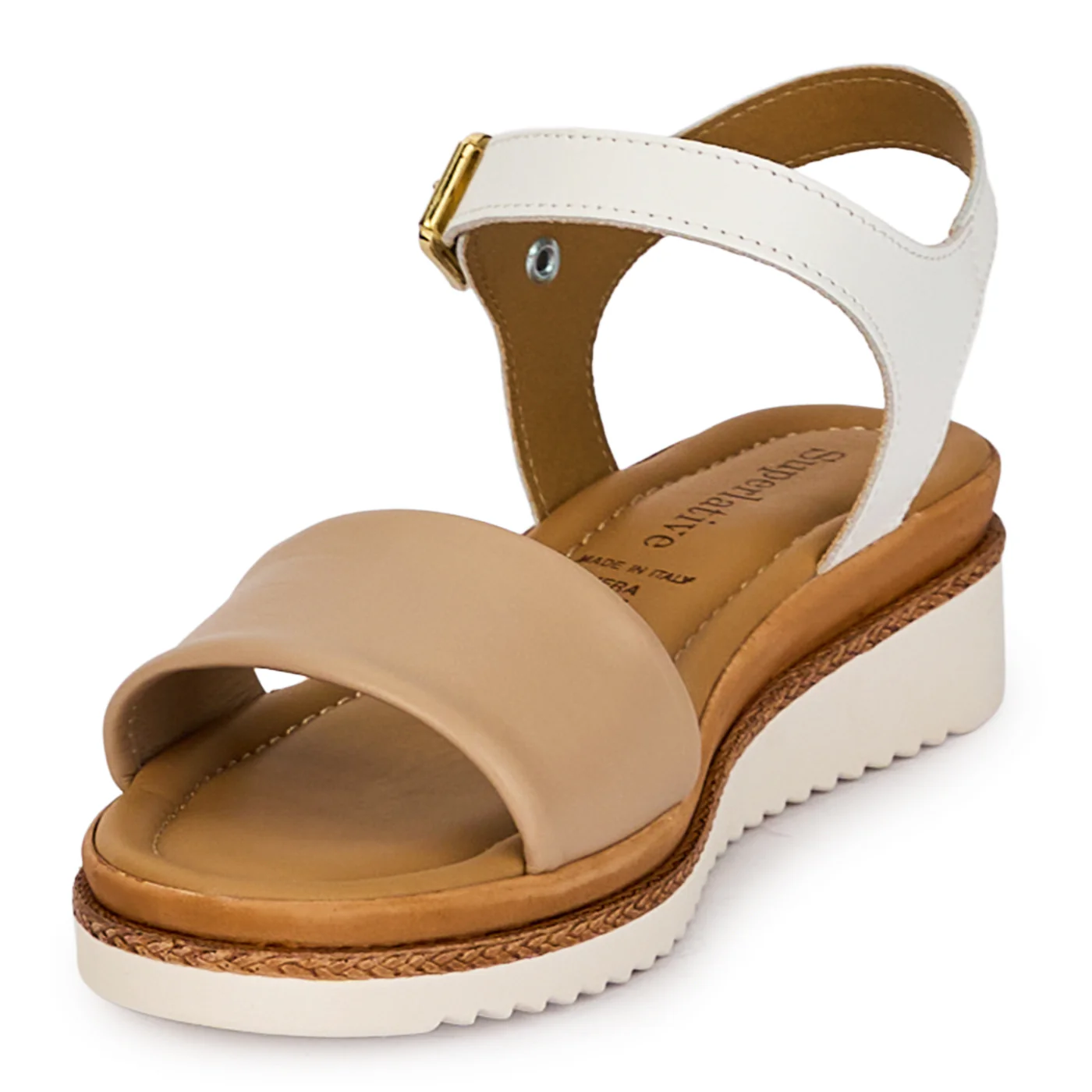 Sandale dama din piele naturala alba-bej cu platforma 4.5 cm 18348 - Image 3