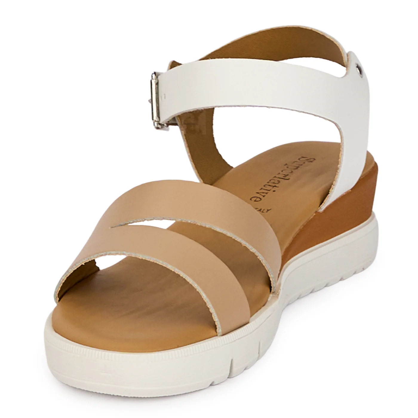 Sandale dama din piele naturala alba-bej cu platforma 4 cm 18347 - Image 3