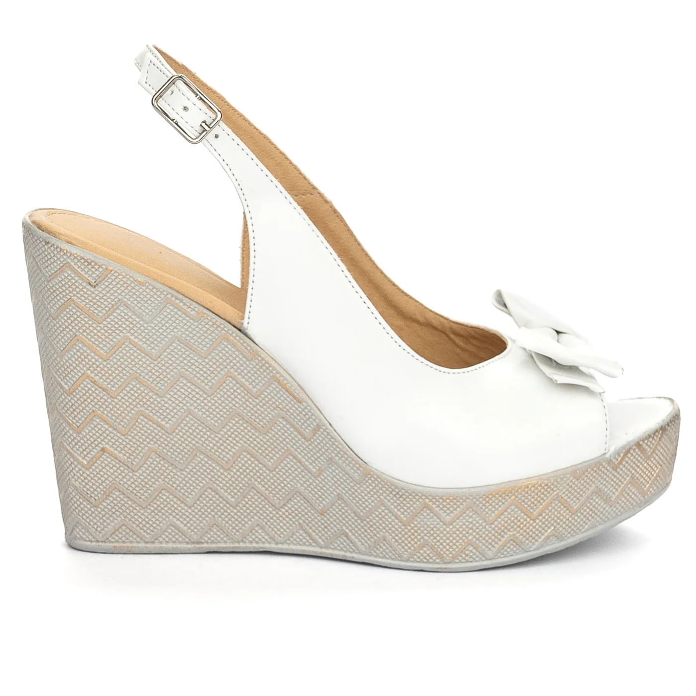 Sandale dama din piele naturala alba cu platforma 13873
