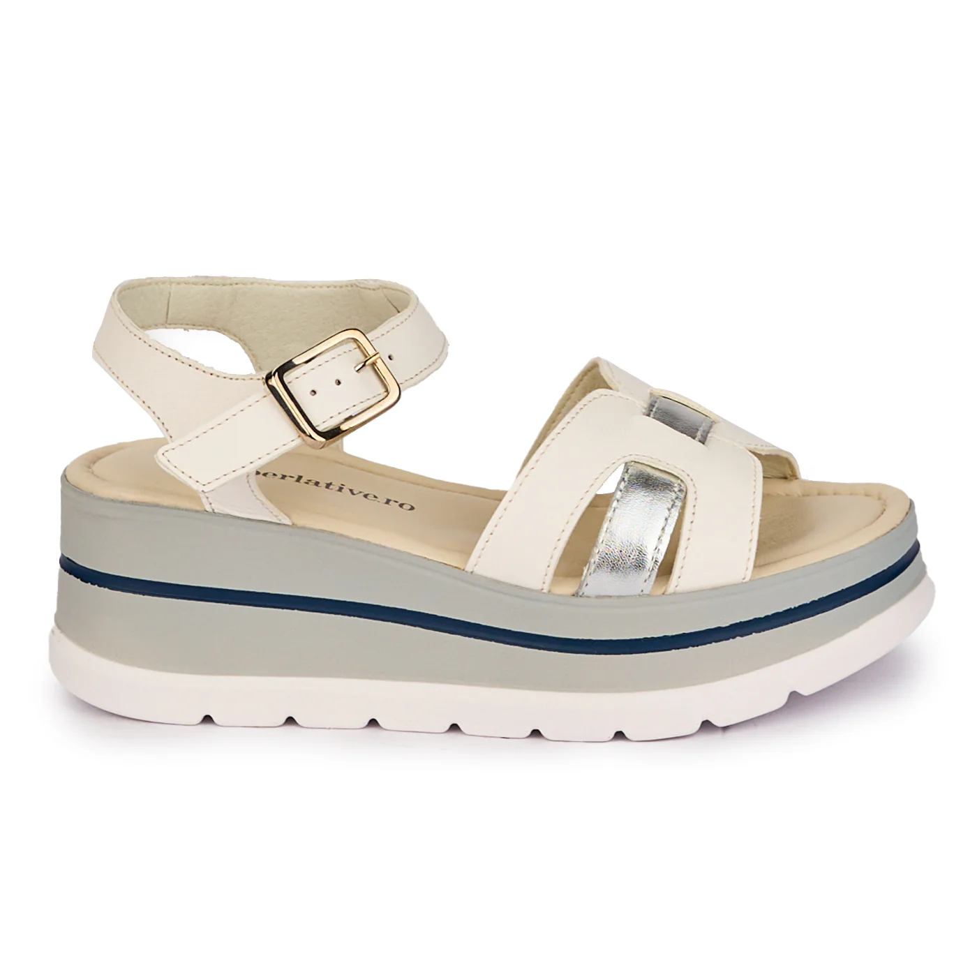 Sandale dama din piele naturala alba cu platforma 6 cm 18261
