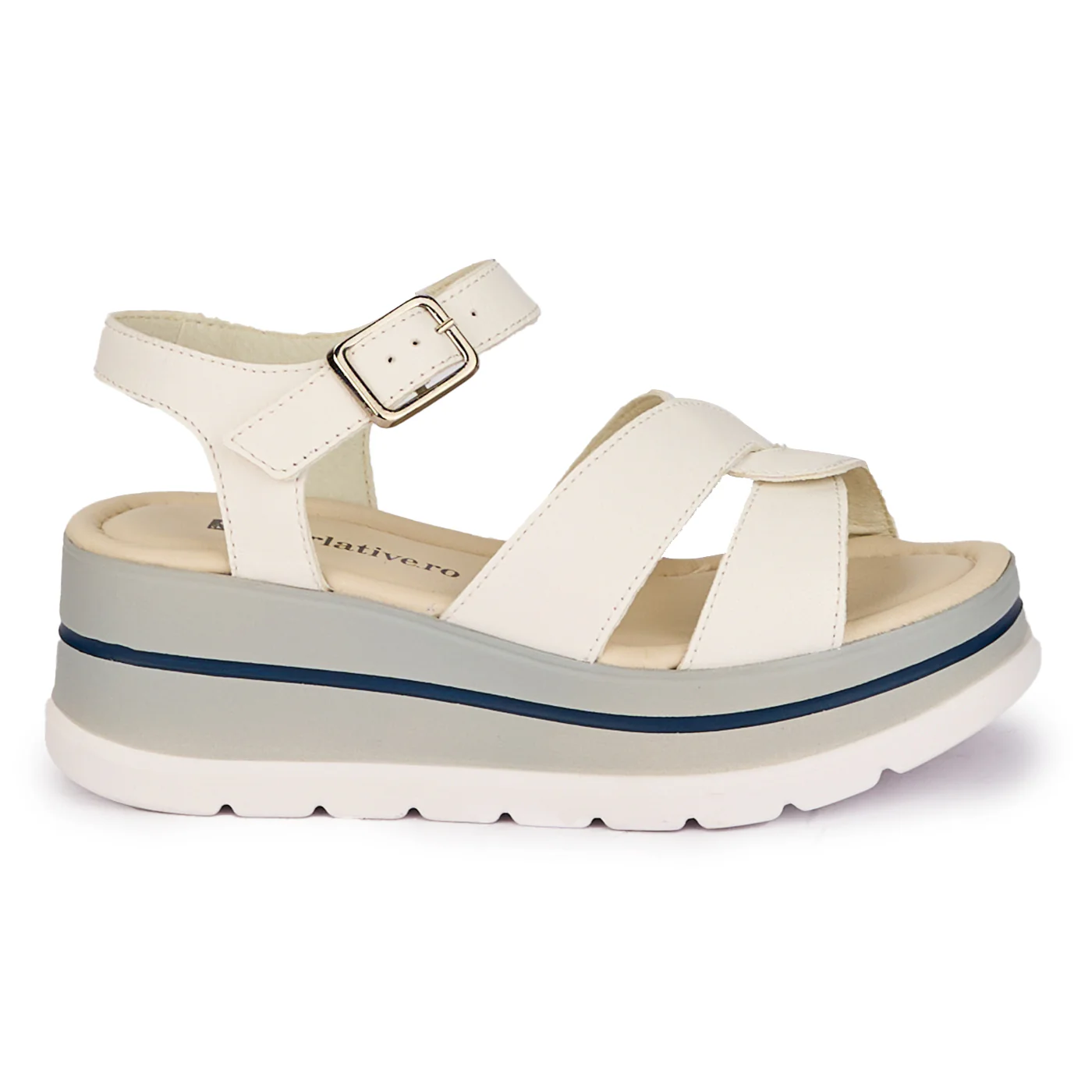 Sandale dama din piele naturala alba cu platforma 6 cm 18267