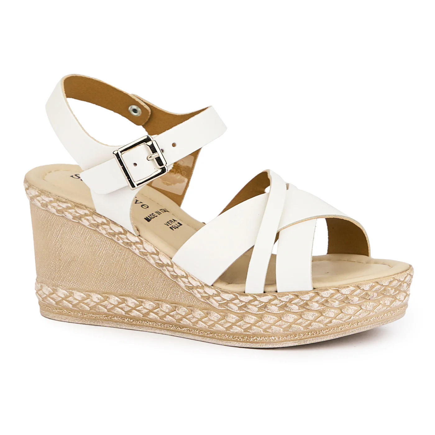 Sandale dama din piele naturala alba cu platforma 8 cm 16142