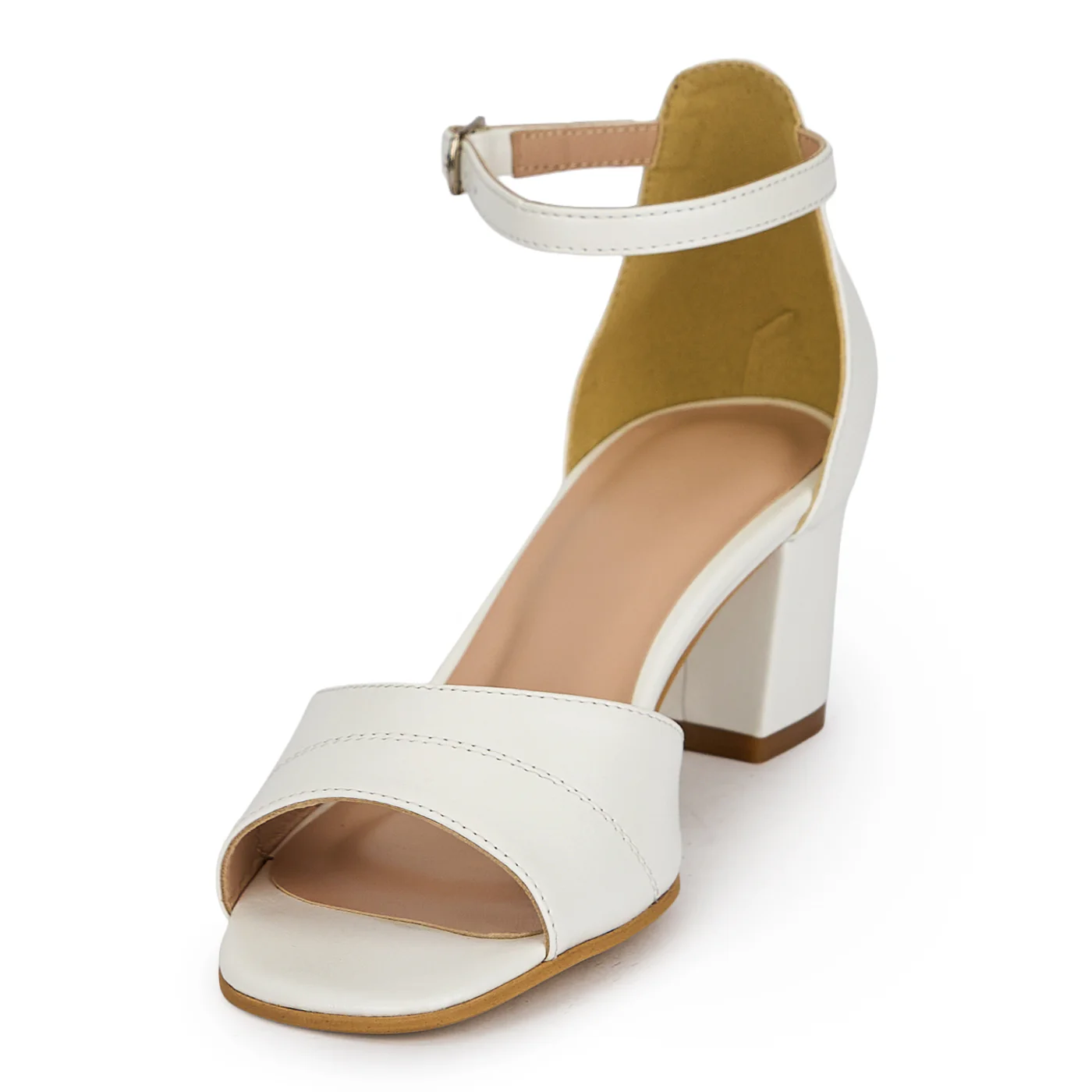Sandale damă din piele naturală alba cu toc gros 5.5 cm 19632 - Image 3