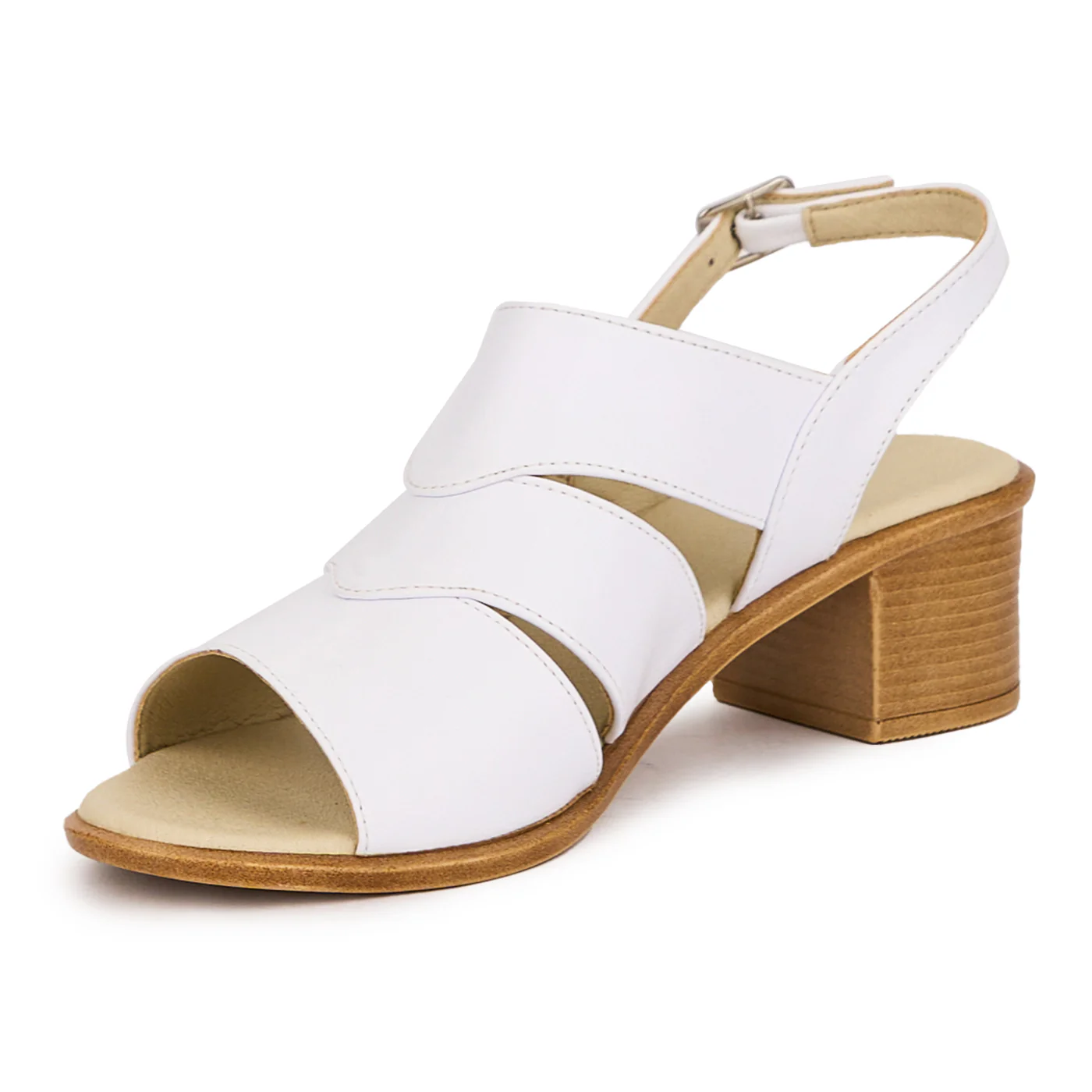 Sandale dama din piele naturala alba  cu toc gros 5 cm 16490 - Image 3