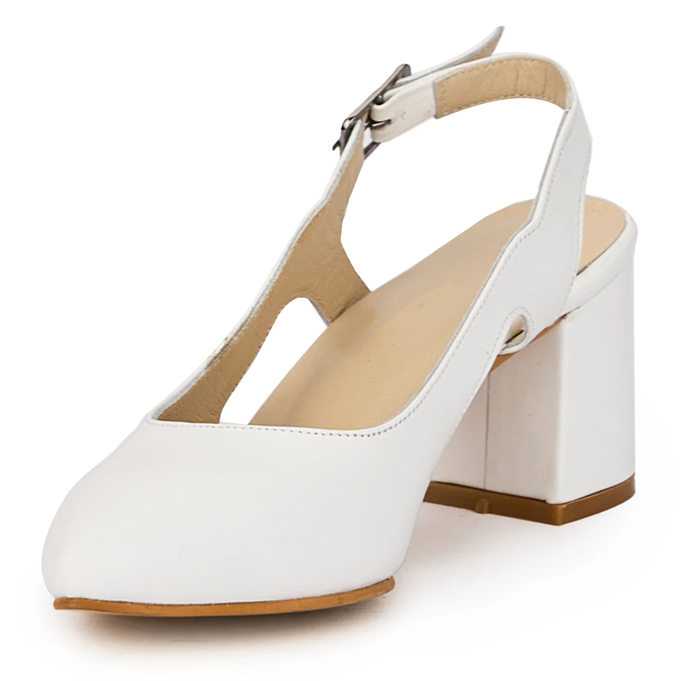 Sandale dama din piele naturala alba cu toc gros 6.5 cm 15901 - Image 3