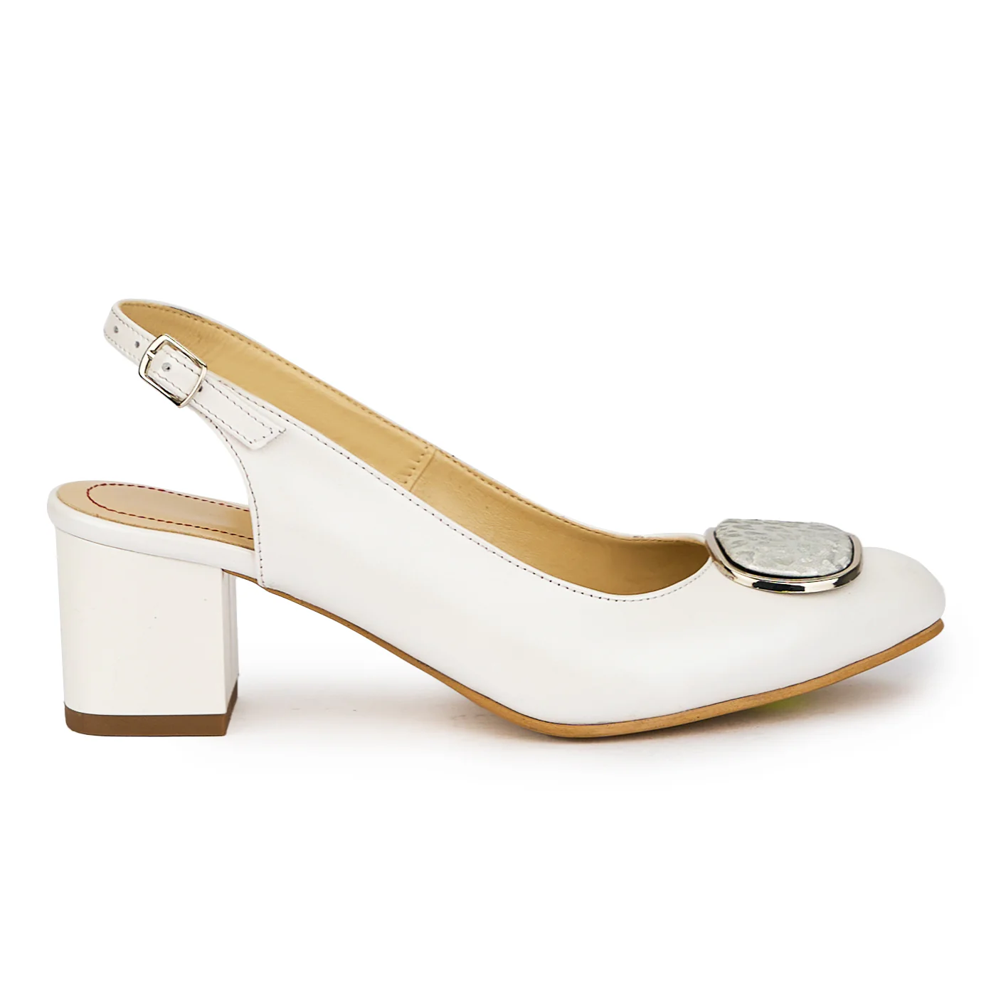 Sandale dama din piele naturala alba cu toc gros 6 cm 15604