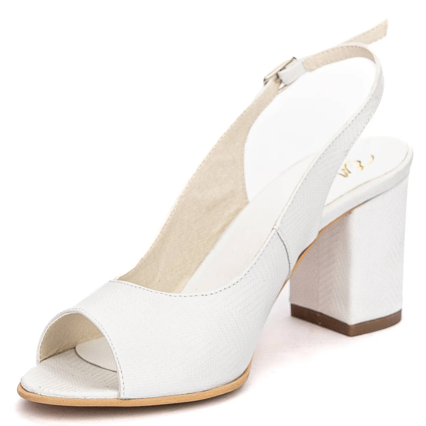 Sandale dama din piele naturala alba cu toc gros 7.5cm 13709 - Image 3
