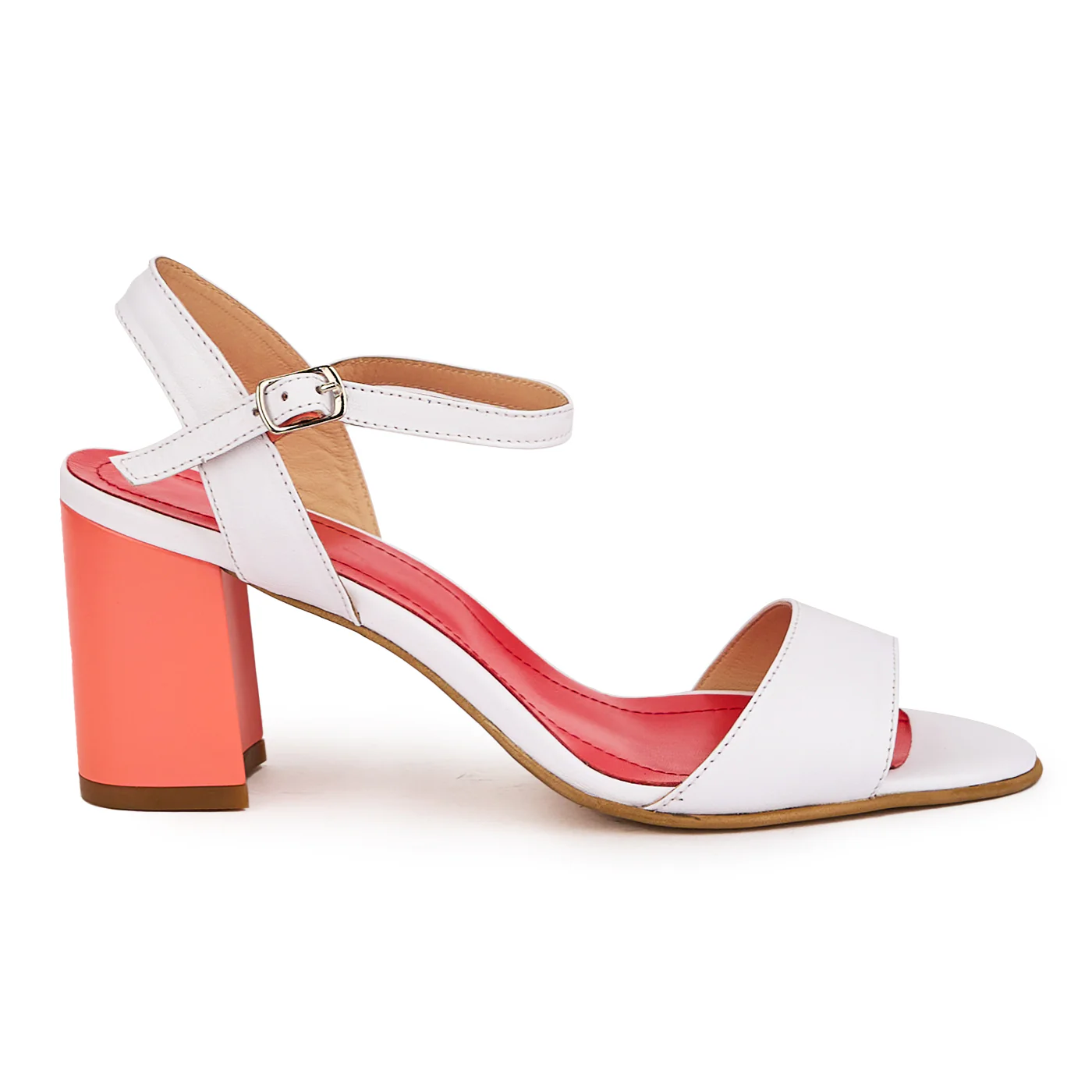 Sandale dama din piele naturala alba cu toc gros 8 cm 16430
