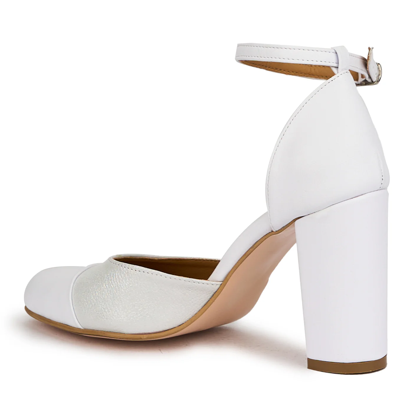 Sandale dama din piele naturala alba cu toc gros 9.5 cm 14985 - Image 2