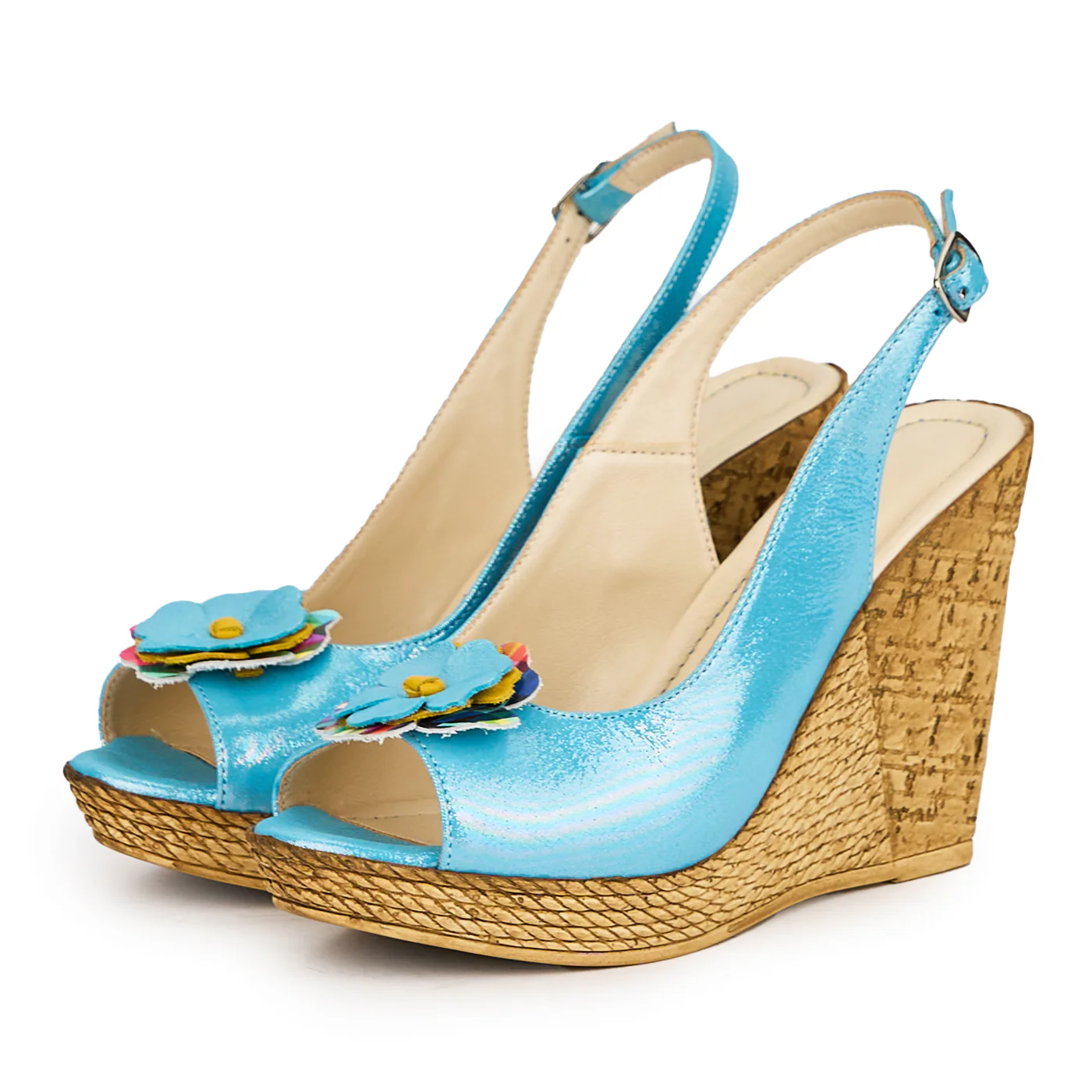 Sandale dama din piele naturala albastra cu platforma 10.5 cm 16238 - Image 3
