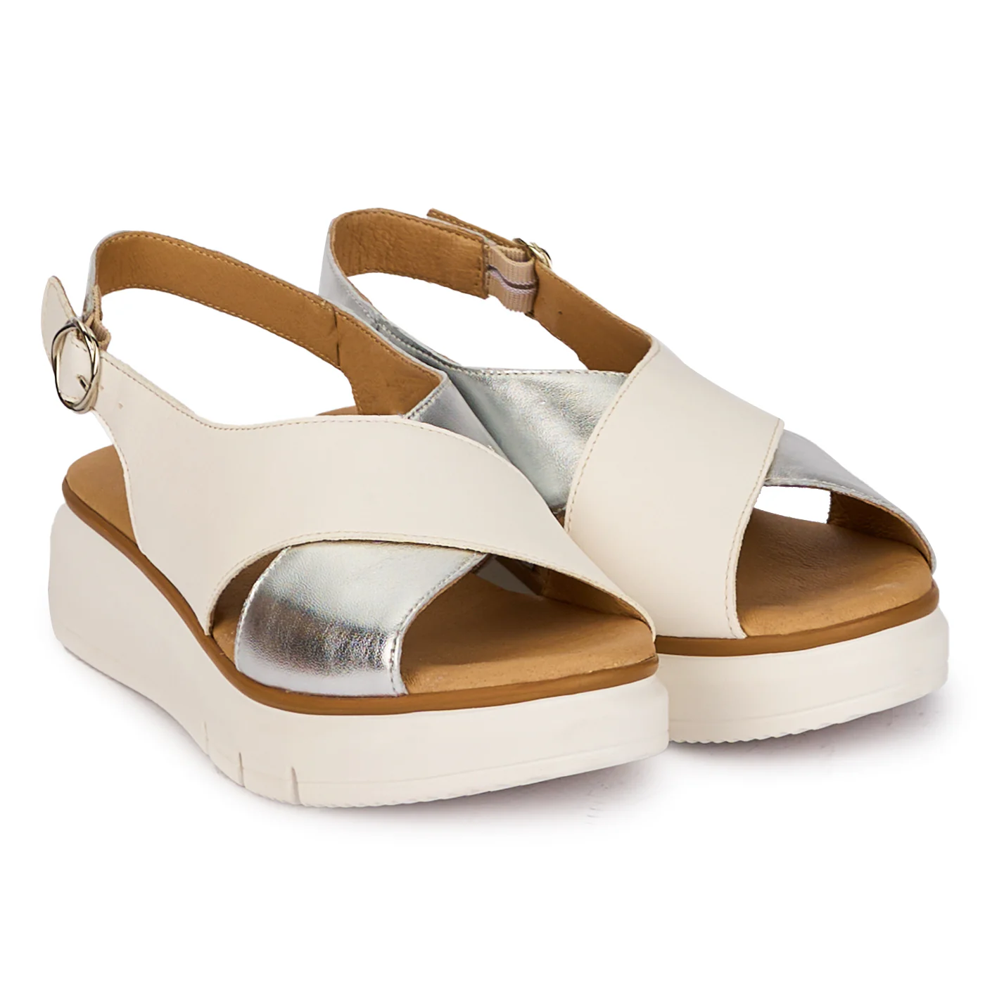Sandale dama din piele naturala argintie cu platforma 18254 - Image 4