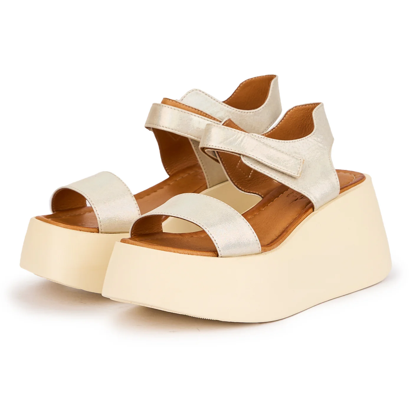 Sandale dama din piele naturala argintiu-sidefat cu talpa inalta 7.5 cm 16327 - Image 3