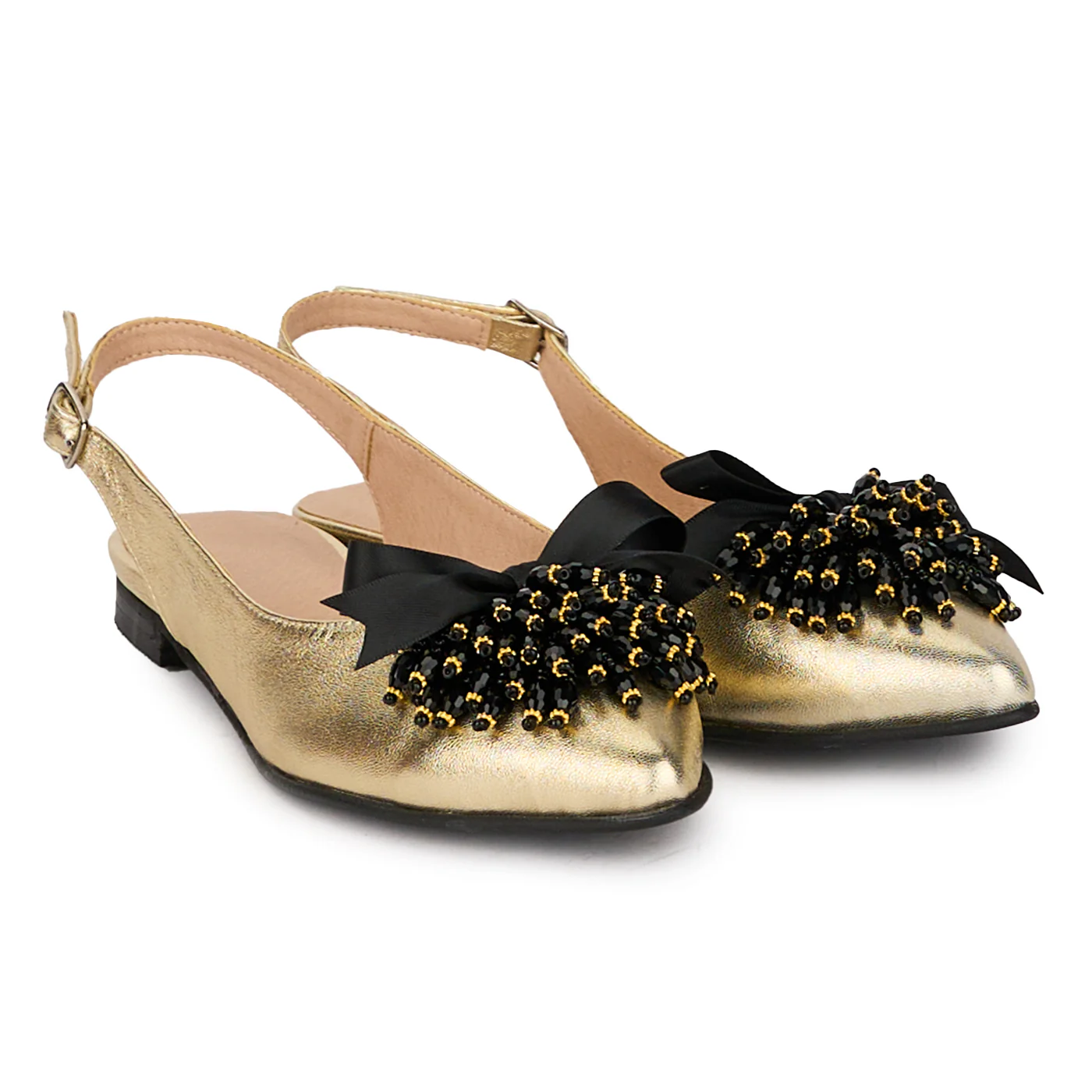 Sandale dama din piele naturala aurie cu accesoriu 18639 - Image 4