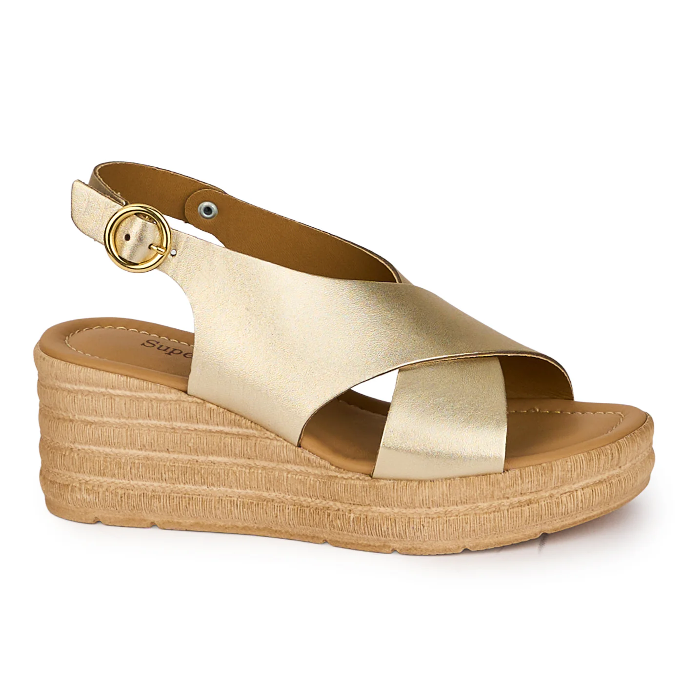 Sandale dama din piele naturala aurie cu platforma 6 cm 18353