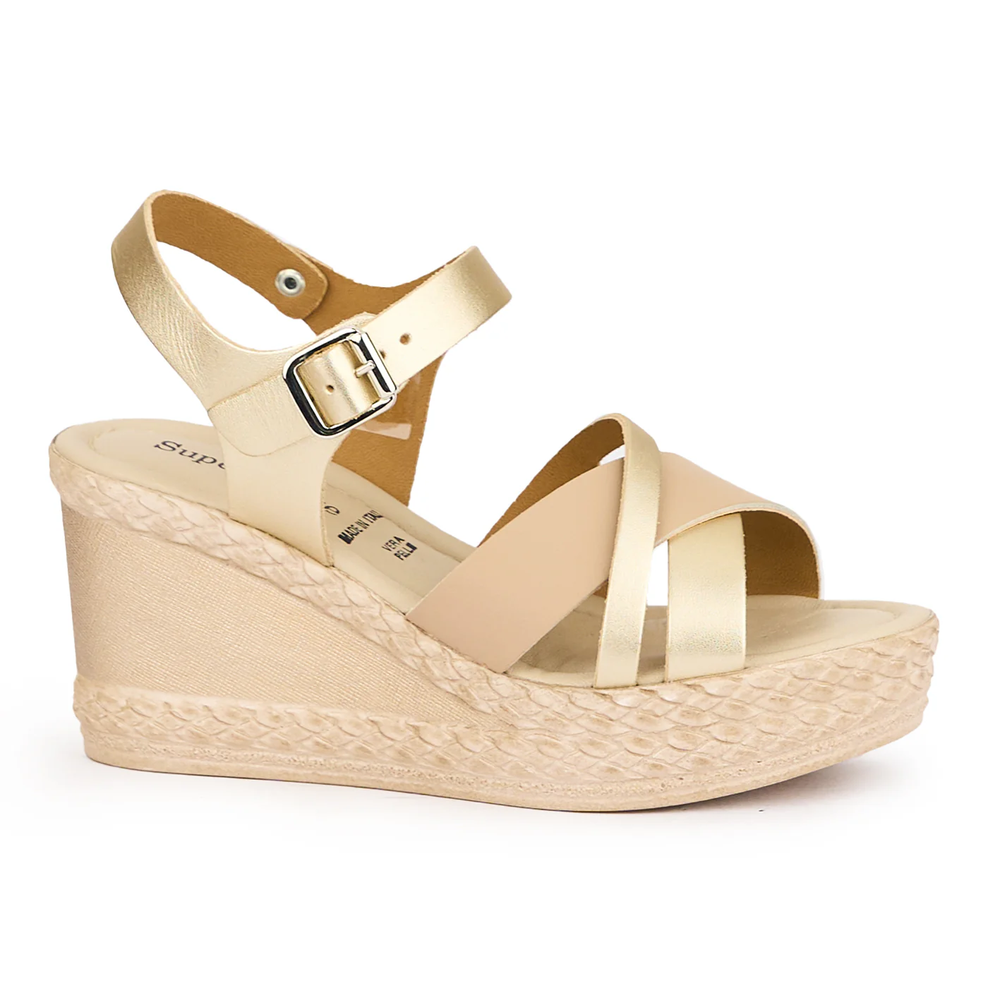 Sandale dama din piele naturala aurie cu platforma 8 cm 16119