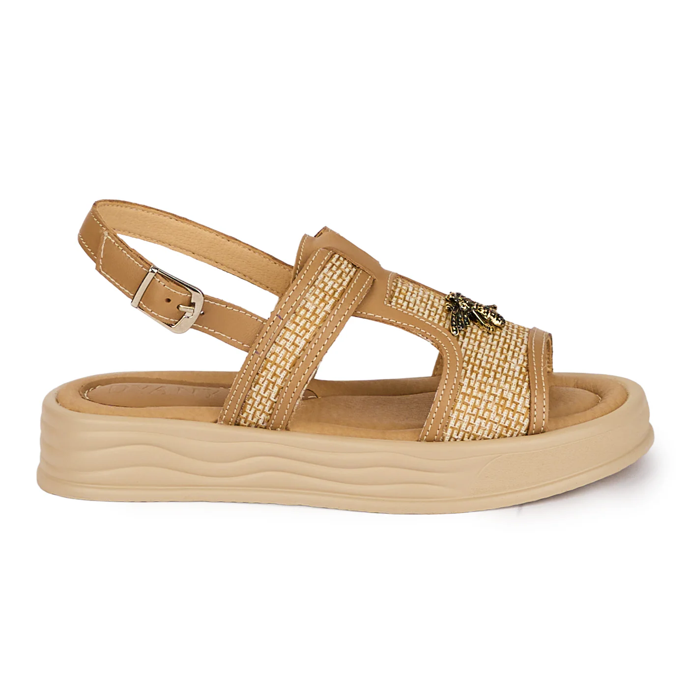 Sandale dama din piele naturala bej cu accesoriu 18392