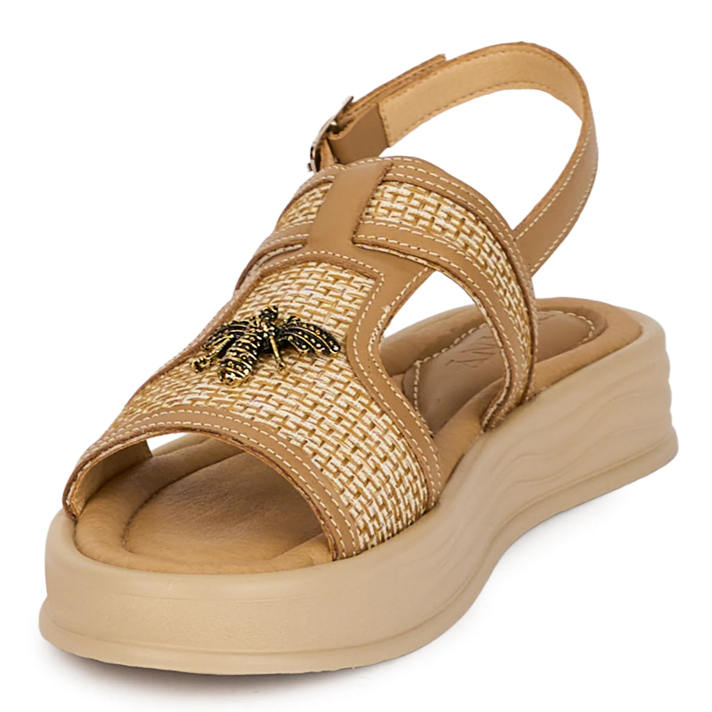 Sandale dama din piele naturala bej cu accesoriu 18392 - Image 3