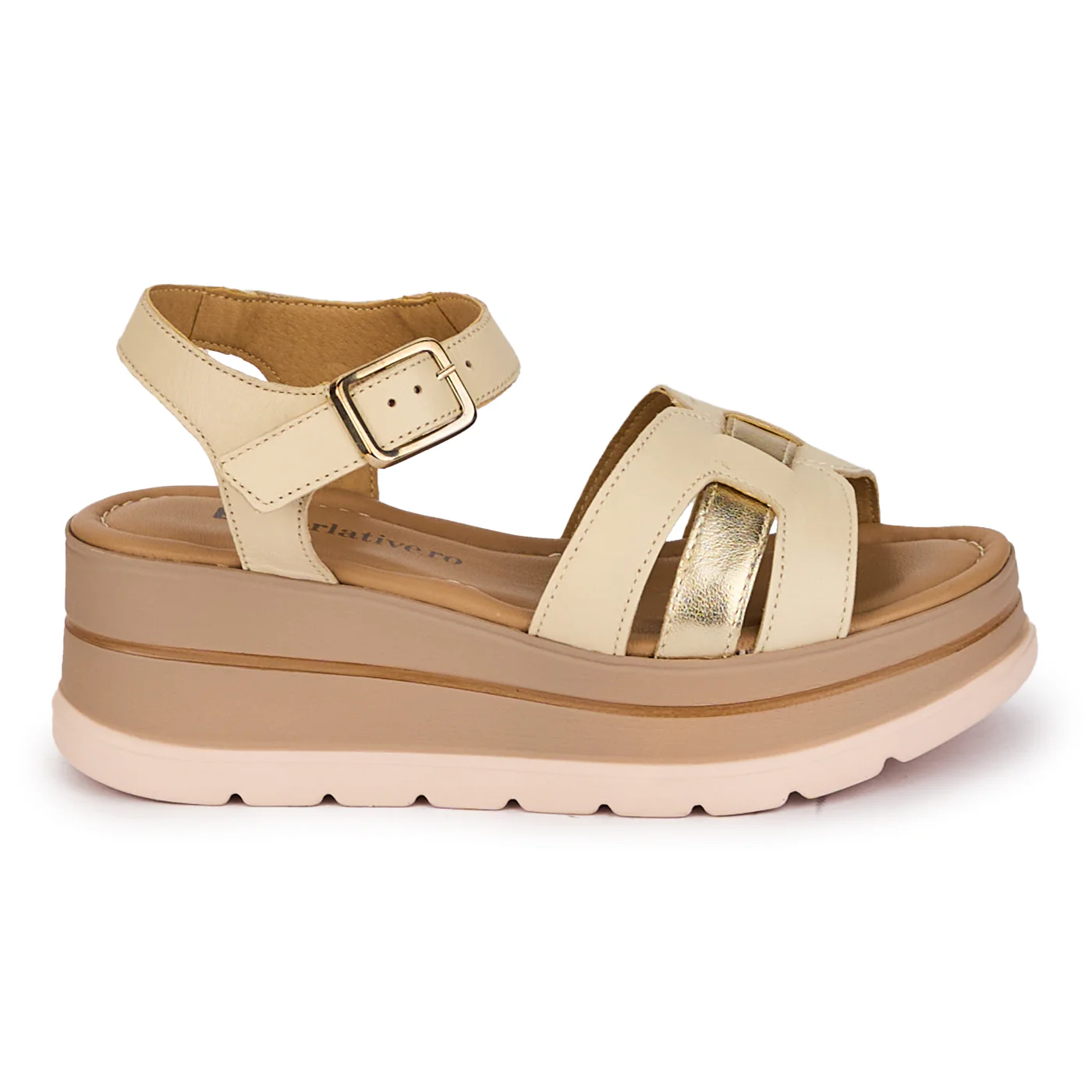 Sandale dama din piele naturala bej cu platforma 6 cm 18266