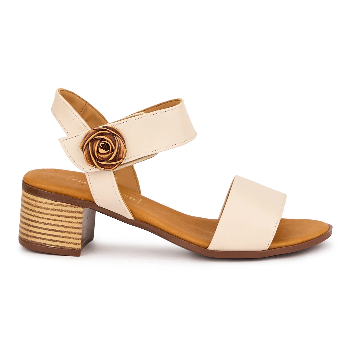 Sandale dama din piele naturala bej cu toc gros 5 cm 16373