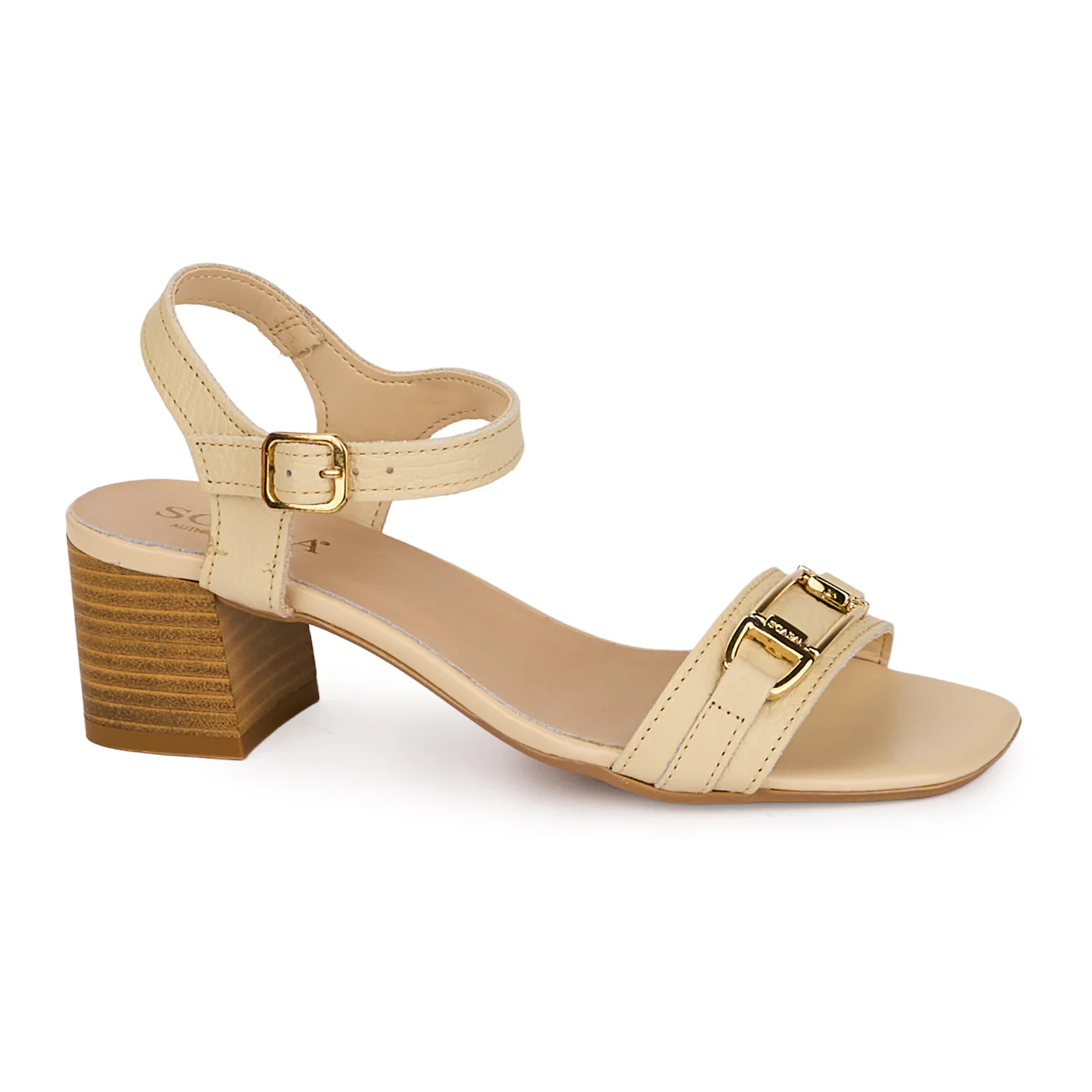 Sandale dama din piele naturala bej cu toc gros 5 cm 18467