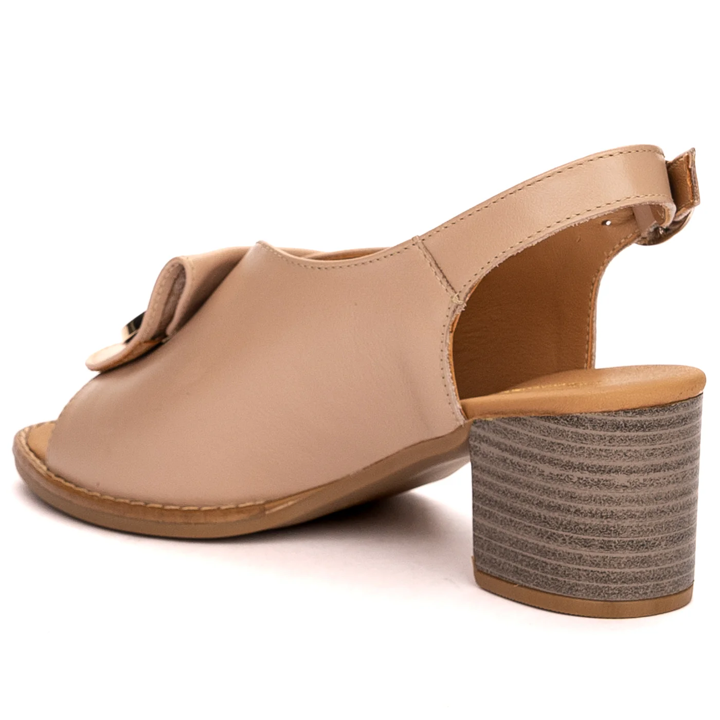 Sandale dama din piele naturala bej cu toc gros 6 cm 13515 - Image 2