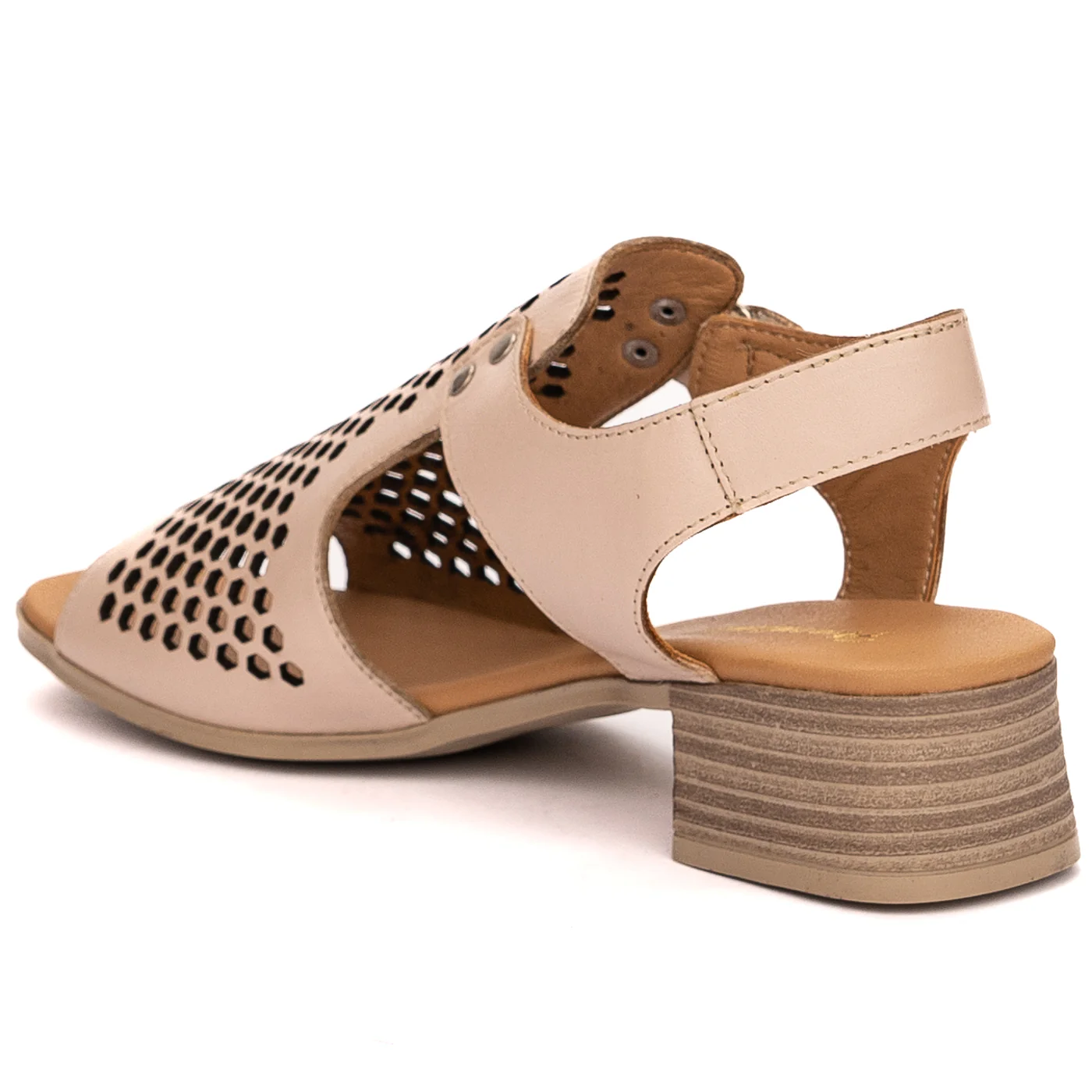 Sandale dama din piele naturala bej cu toc gros 6 cm 13518 - Image 2