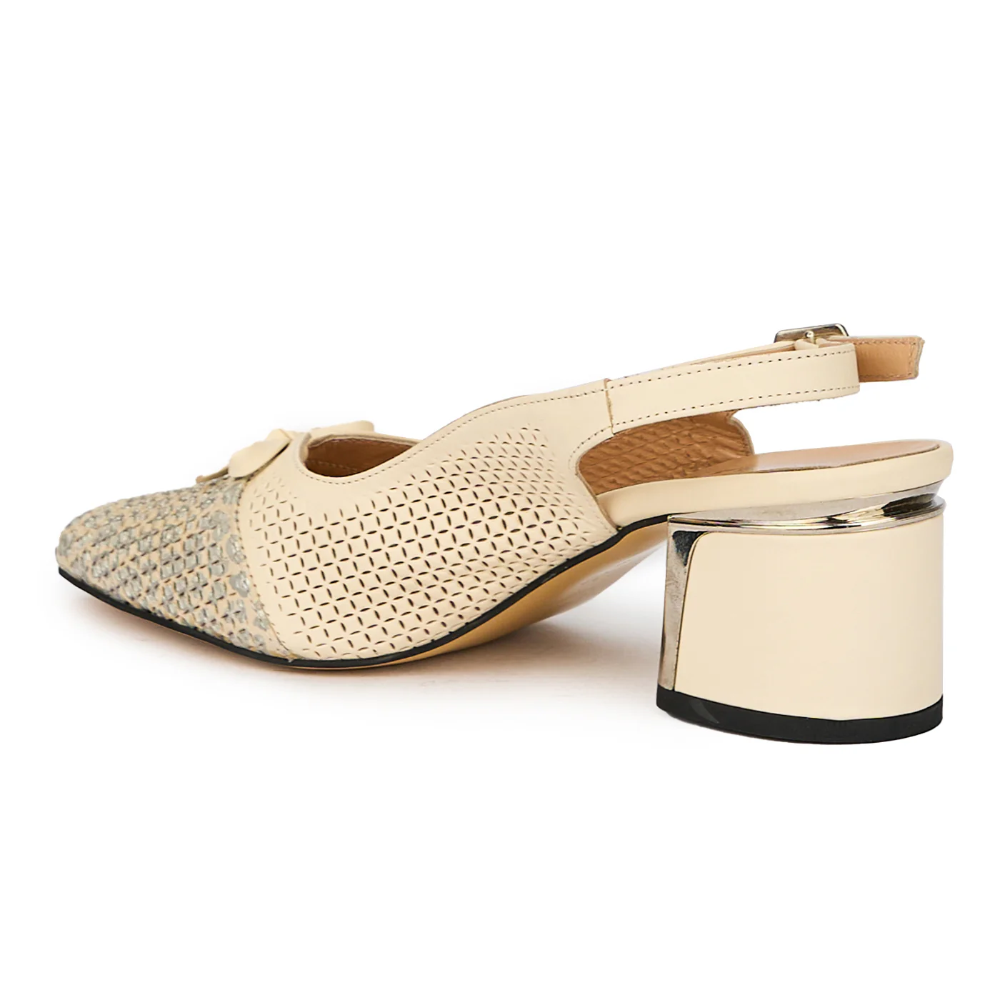Sandale dama din piele naturala bej cu toc gros 6 cm 15644 - Image 2