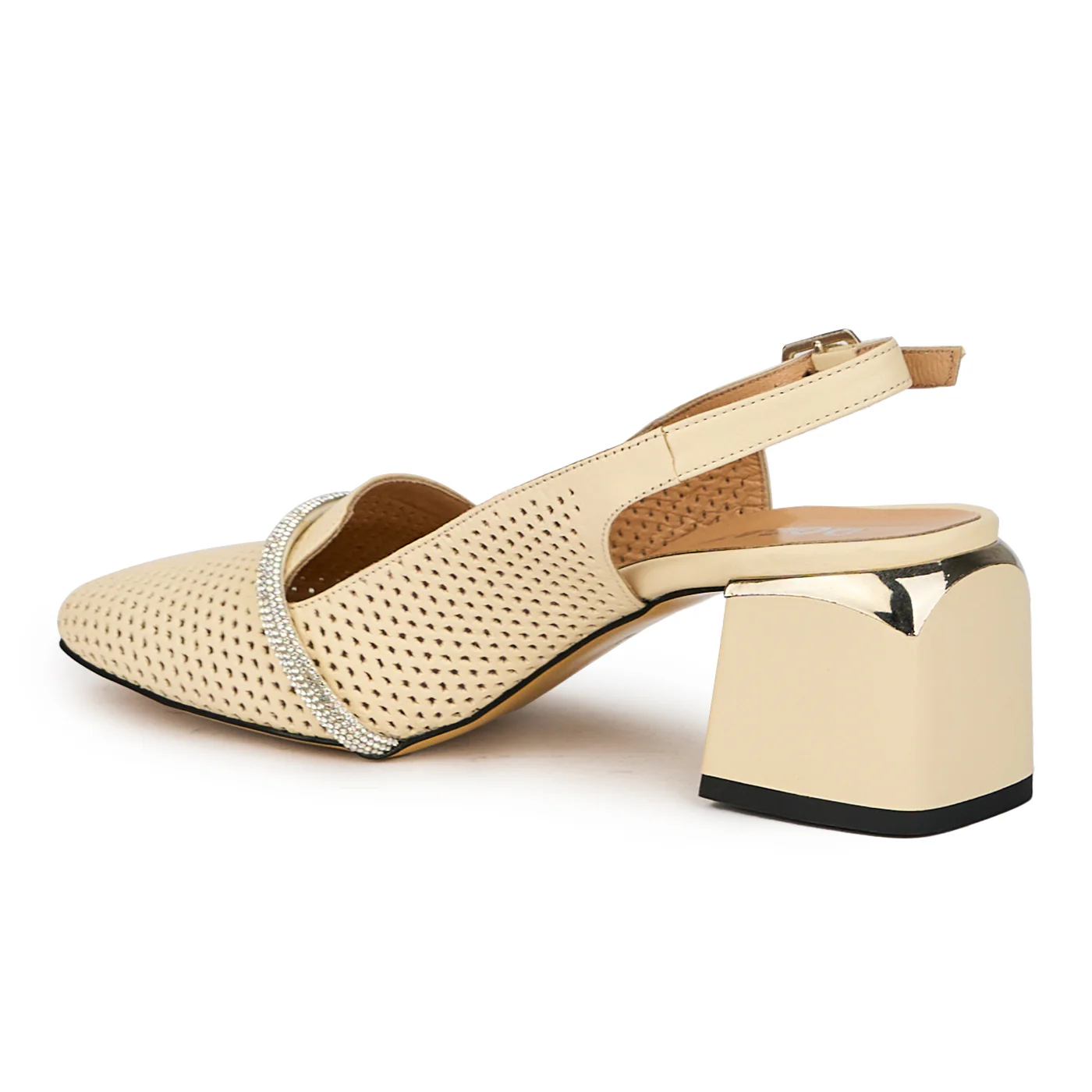 Sandale dama din piele naturala bej cu toc gros 6 cm 15646 - Image 2