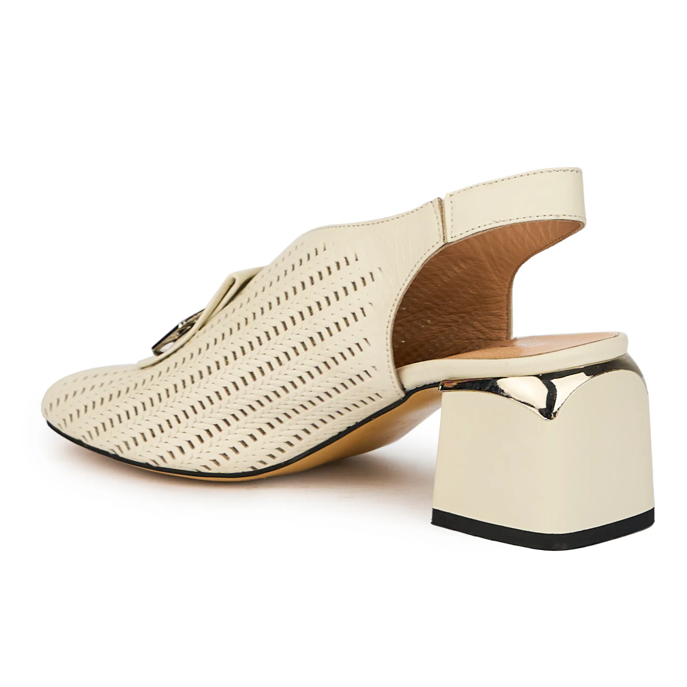 Sandale dama din piele naturala bej cu toc gros 6 cm 15685 - Image 2