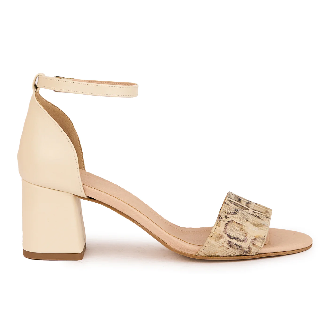 Sandale dama din piele naturala bej cu toc gros 6 cm 16633