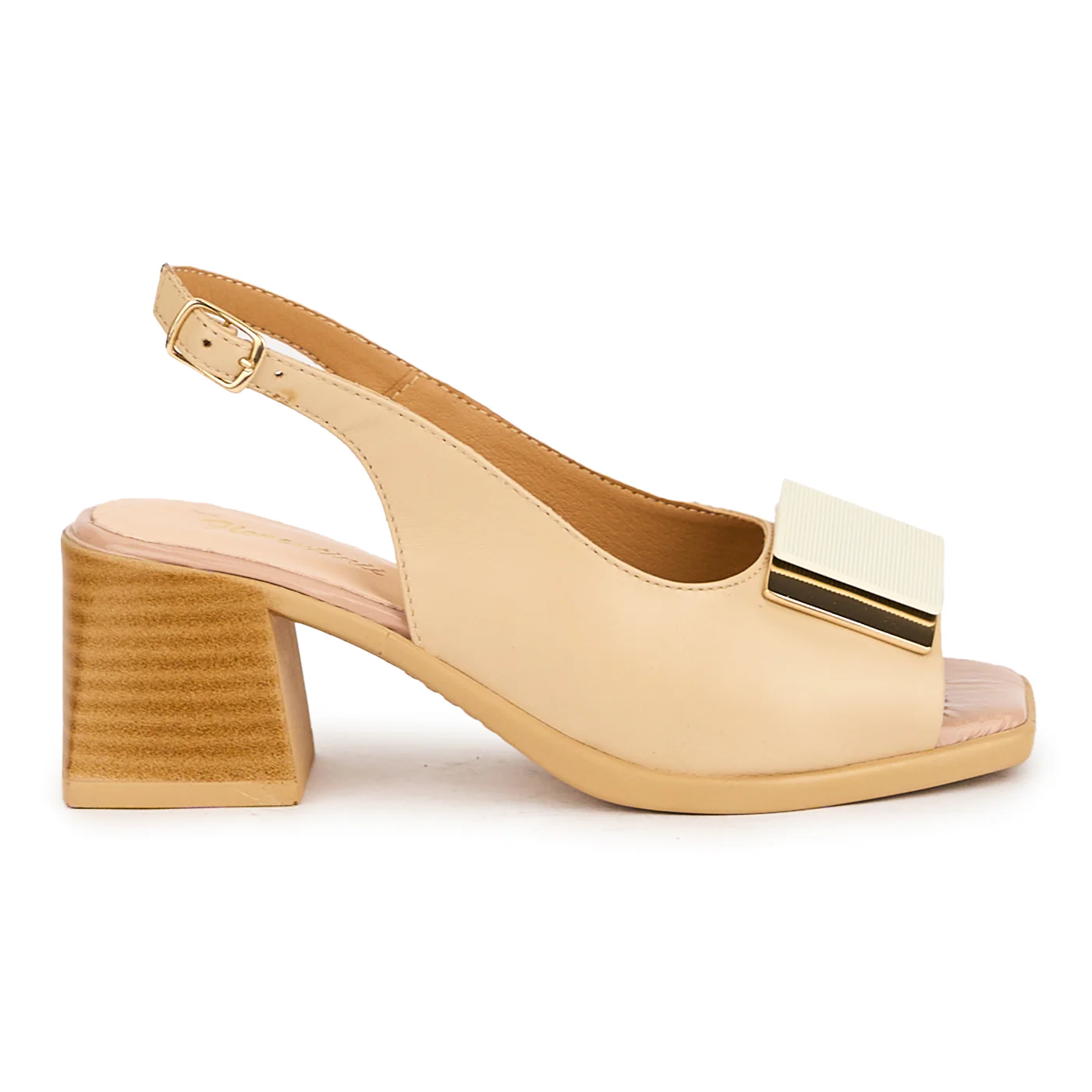 Sandale dama din piele naturala bej cu toc gros 6 cm 16637