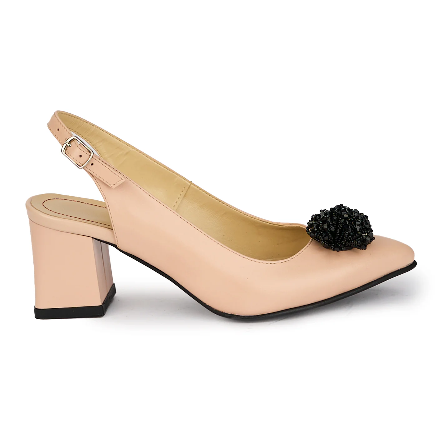 Sandale dama din piele naturala bej cu toc gros 6 cm 18100