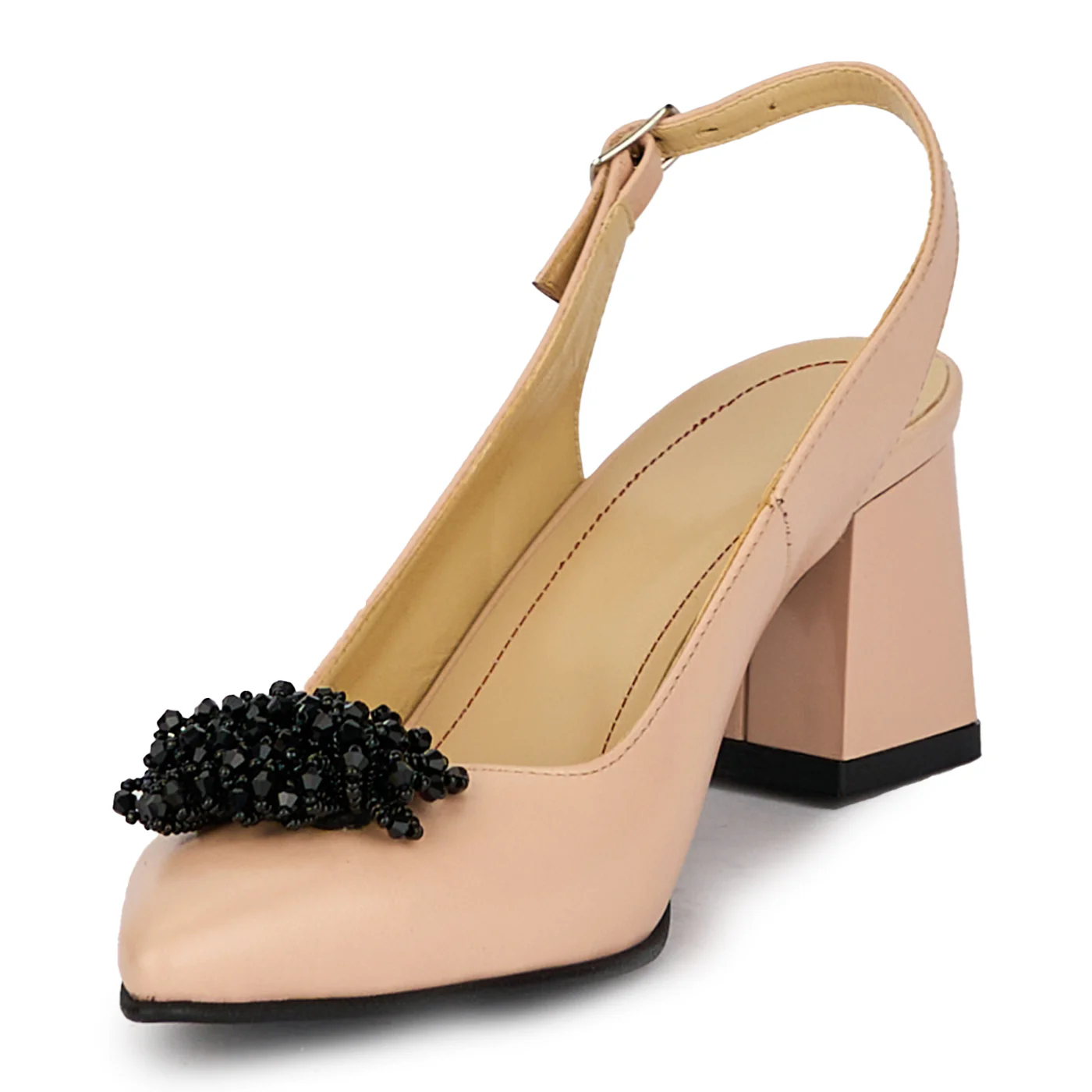 Sandale dama din piele naturala bej cu toc gros 6 cm 18100 - Image 3
