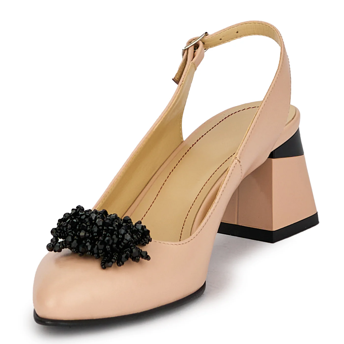 Sandale dama din piele naturala bej cu toc gros 6 cm 18101 - Image 3