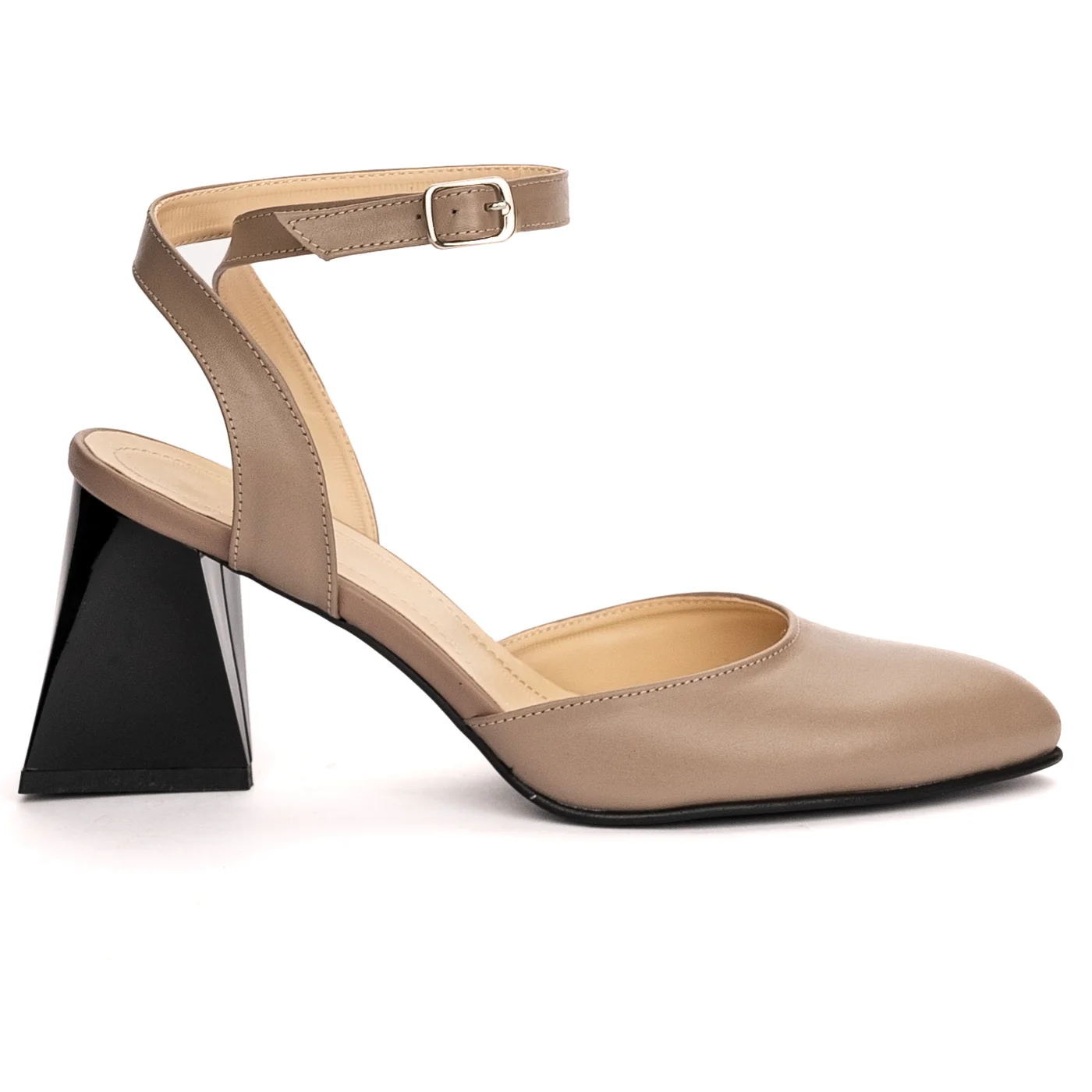 Sandale dama din piele naturala bej cu toc gros 7.5 cm 13502