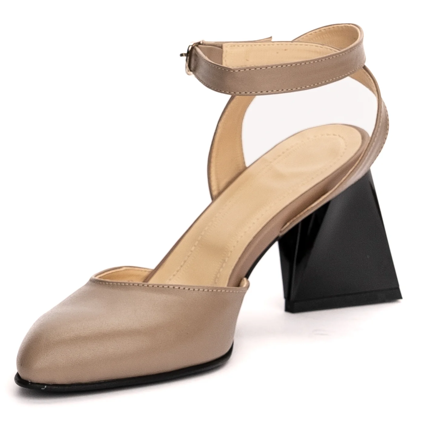 Sandale dama din piele naturala bej cu toc gros 7.5 cm 13502 - Image 3