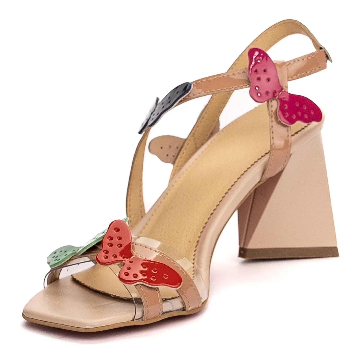 Sandale dama din piele naturala bej cu toc gros 8 cm 13497 - Image 3