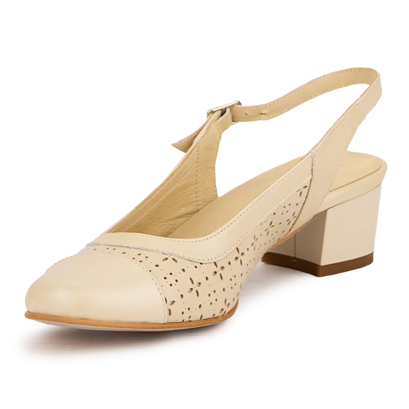 Sandale dama din piele naturala bej cu toc mic 4.5 cm 16779 - Image 3