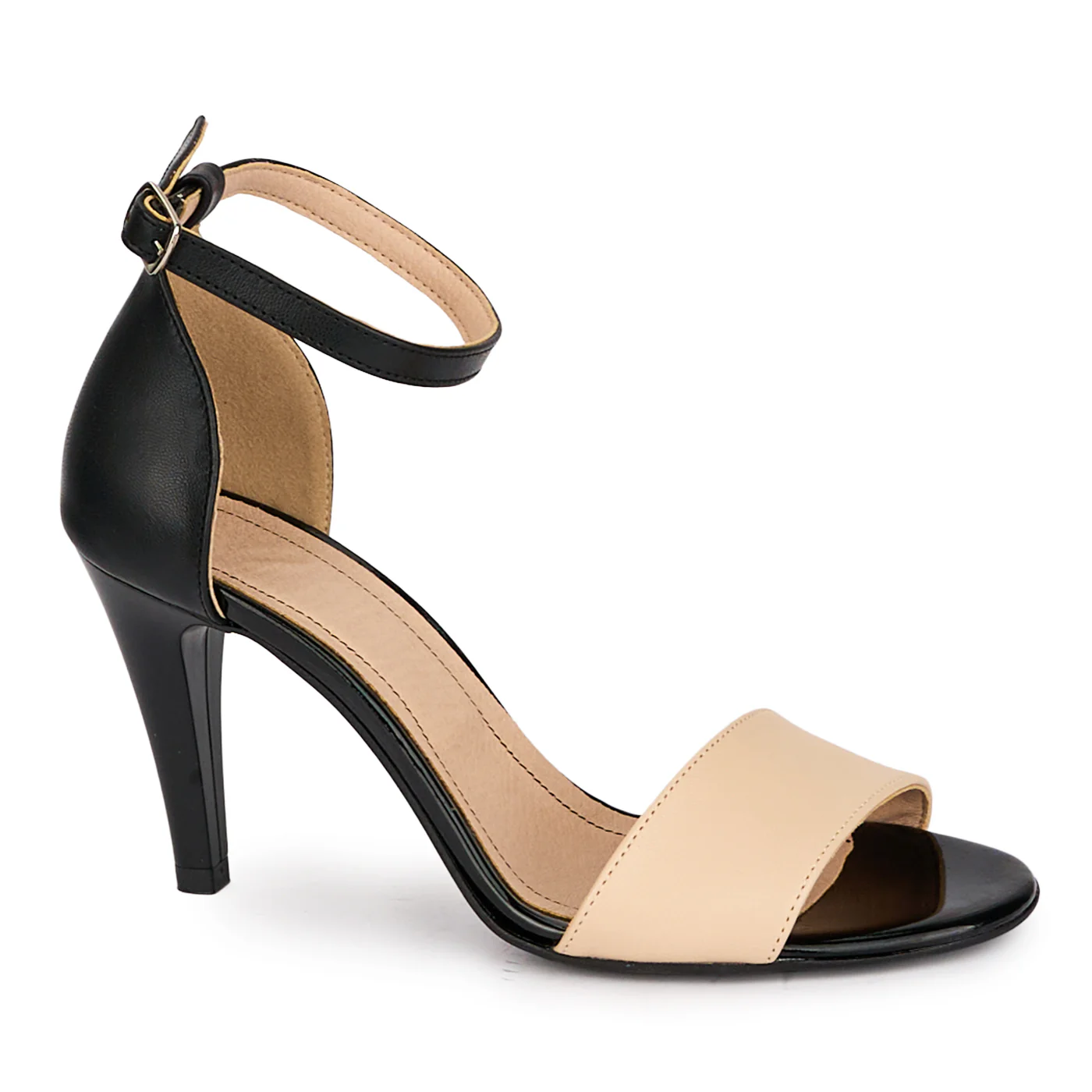 Sandale dama din piele naturala bej cu toc subtire 8 cm 18565