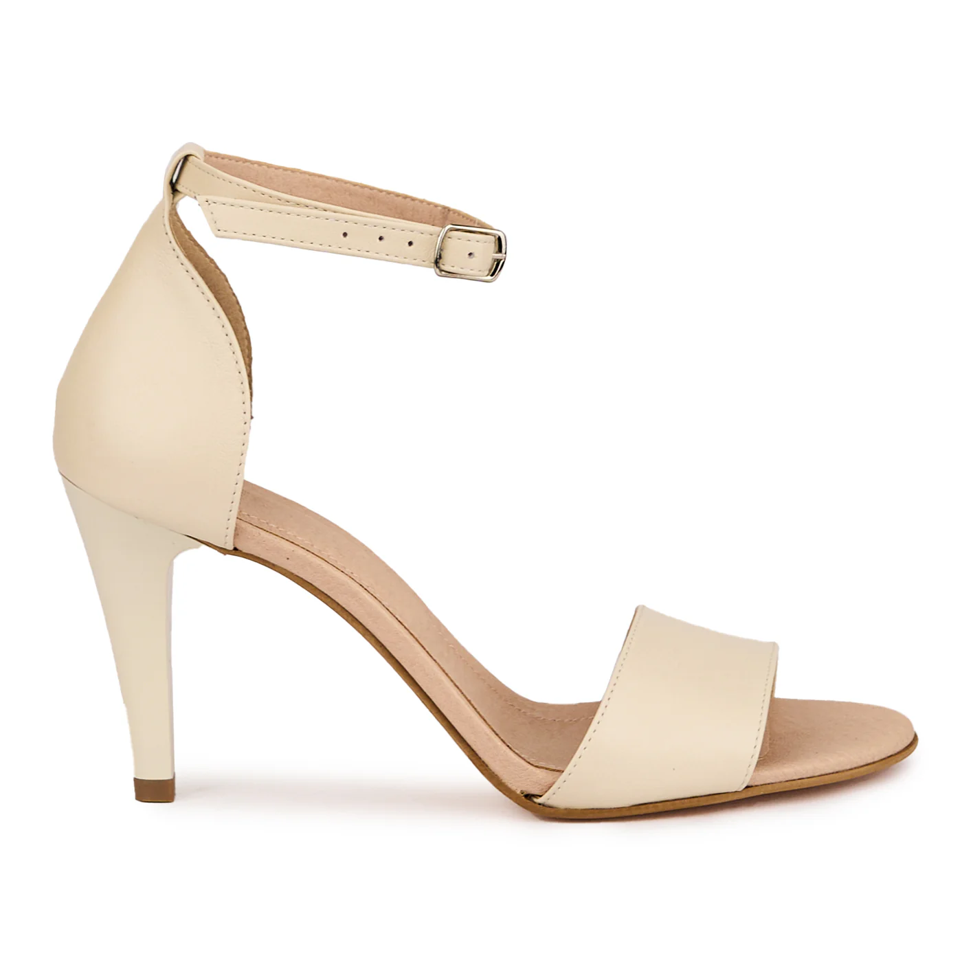 Sandale dama din piele naturala bej cu toc subtire 9 cm 16499
