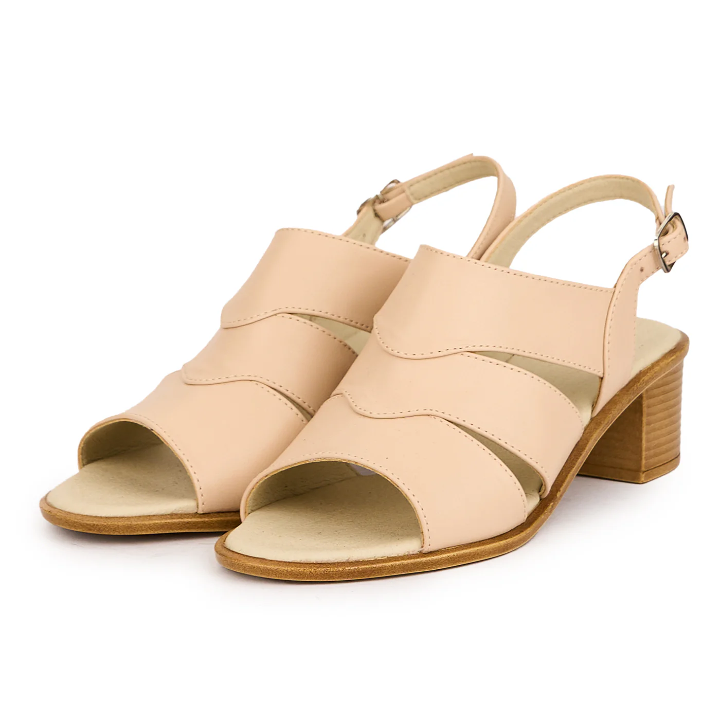 Sandale dama din piele naturala bej-fard cu toc gros 5 cm 16485 - Image 3
