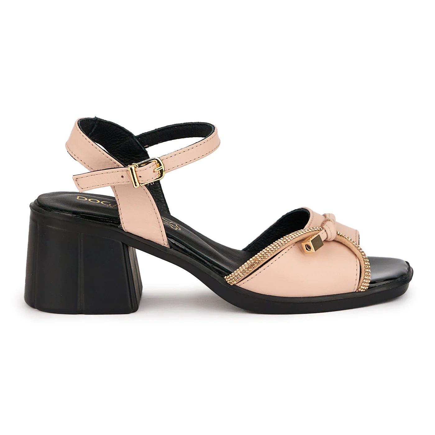 Sandale dama din piele naturala bej-nude cu toc gros 6 cm 16098