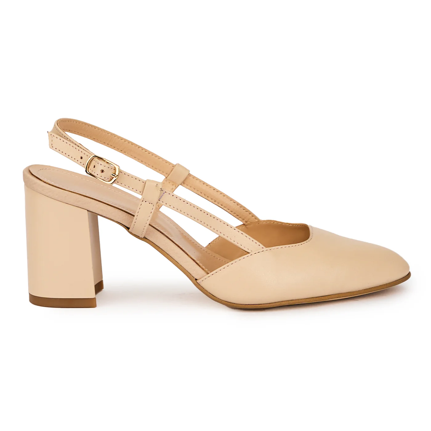Sandale dama din piele naturala bej-nude cu toc gros 7.5 cm 15538